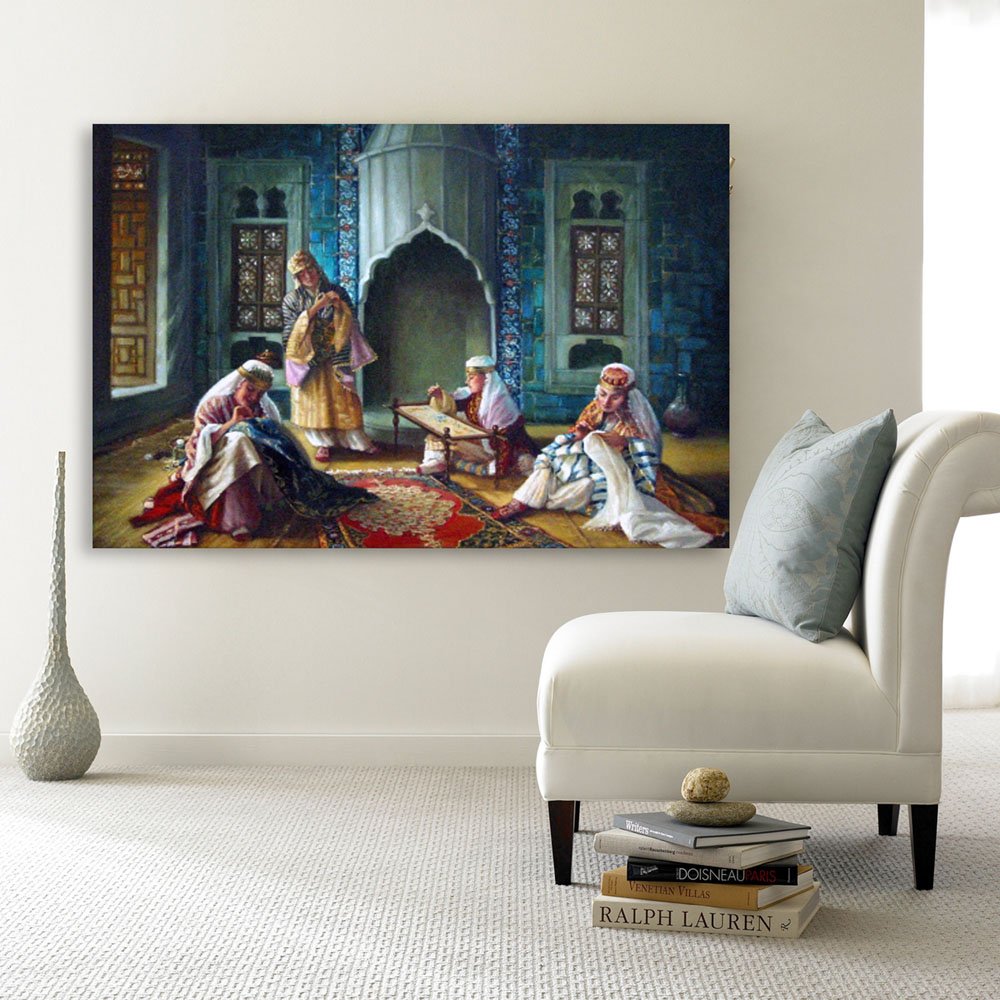 inep-b07clh79bn-unframed-canvas-art-showing-a-woman-weaving-in-earthy-tones,-titled-canvas-chat.jpg